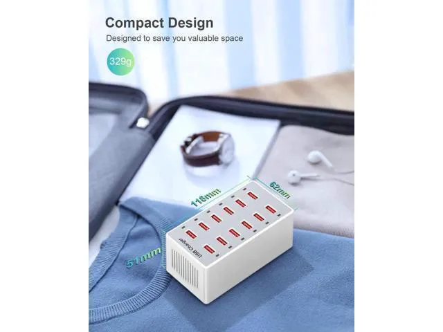 Alt view image 14 of 14 - USB Charger 12-Ports USB Charging Station for Multiple Devices USB Wall Charger Power Hub Strip Smart Plug Charging Dock Block for iPhone Xs/XR,iPad,iPod,Galaxy S9/S8,Laptops and Smart Phones 60W