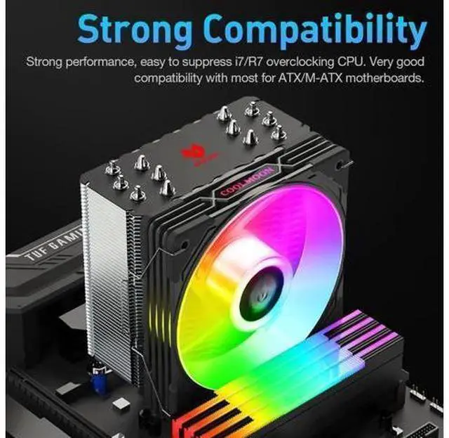 Alt view image 8 of 14 - AS600 6 Heat Pipes CPU Cooler Fan Radiator 4 Pin PWM 5V 3PIN ARGB AURA SYNC CPU Cooling Fan For Intel LGA1700 AM5