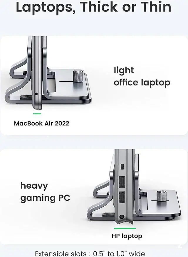 Alt view image 10 of 14 - UGREEN Vertical Laptop Stand Dock Aluminum Compatible with MacBook Pro, MacBook Air Laptop Holder for Desk Vertical Adjustable for Up to 17.3 Inch Gaming Laptop, Silver Gray