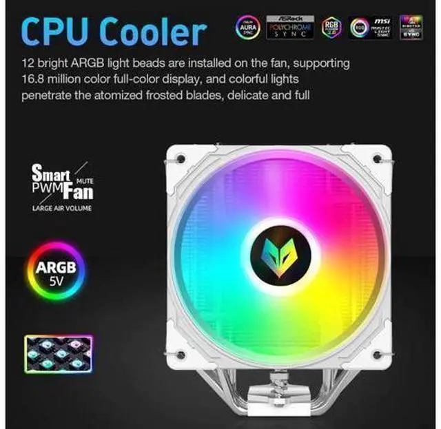 Alt view image 10 of 14 - AS600 6 Heat Pipes CPU Cooler Fan Radiator 4 Pin PWM 5V 3PIN ARGB AURA SYNC CPU Cooling Fan For Intel LGA1700 AM5