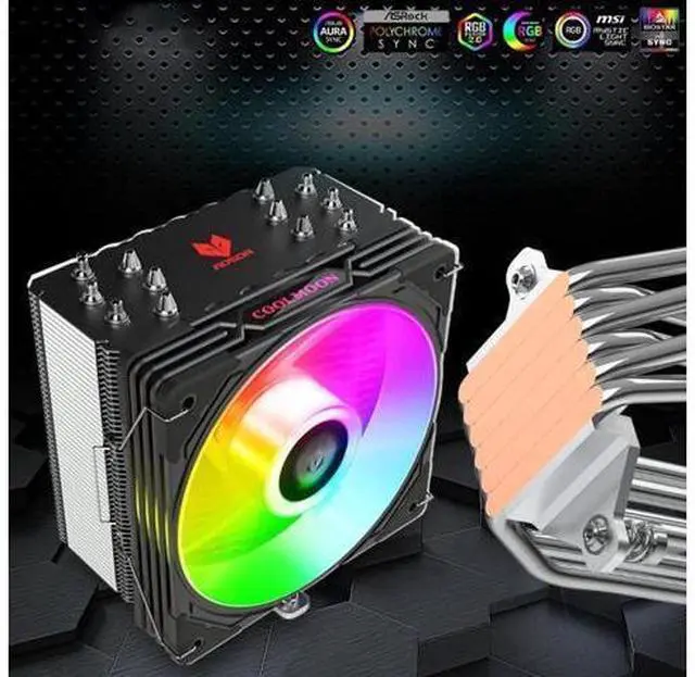 Alt view image 11 of 14 - AS600 6 Heat Pipes CPU Cooler Fan Radiator 4 Pin PWM 5V 3PIN ARGB AURA SYNC CPU Cooling Fan For Intel LGA1700 AM5