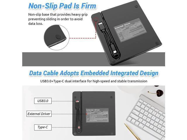 Alt view image 11 of 14 - 7 in 1 External CD DVD Drive - External CD/DVD Drive for Laptop, USB 3.0 and Type-C Portable CD DVD +/-Rw Drive Reader, DVD/CD ROM Burner Rewriter for Laptop PC Windows 11/10/8.1/7/Linux, MacOS