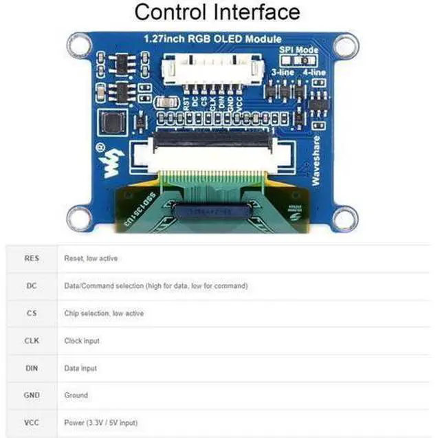 Alt view image 10 of 14 - 1.27inch RGB OLED Display Module 128×96 Resolution Screen, 262K RGB Colors SPI Interface 3.3V / 5V Operating Voltage, for Ardu/Raspberry Pi/STM32