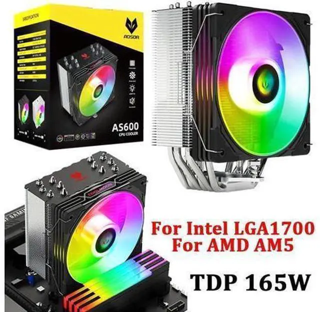 Alt view image 13 of 14 - AS600 6 Heat Pipes CPU Cooler Fan Radiator 4 Pin PWM 5V 3PIN ARGB AURA SYNC CPU Cooling Fan For Intel LGA1700 AM5