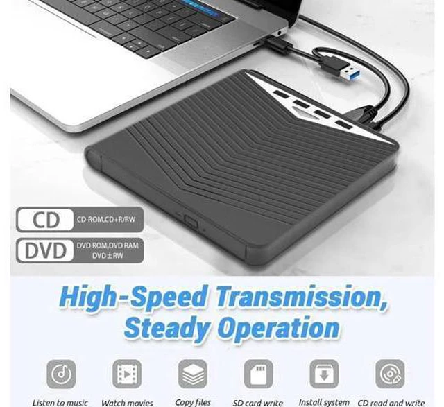 Alt view image 10 of 14 - 7 in 1 External CD DVD Drive - External CD/DVD Drive for Laptop, USB 3.0 and Type-C Portable CD DVD +/-Rw Drive Reader, DVD/CD ROM Burner Rewriter for Laptop PC Windows 11/10/8.1/7/Linux, MacOS