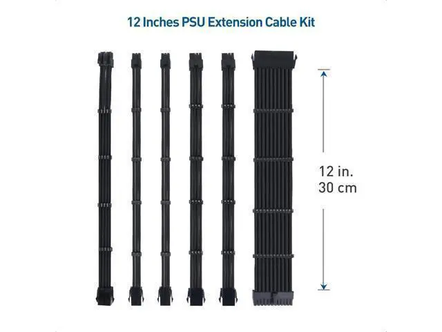 Alt view image 13 of 14 - Cable Matters 12-inch 6-Piece Sleeved PSU Extension Cable Kit (Power Supply Extension Cable, PSU Cables Kit) in Black with 24-pin ATX, 4+4 Pin EPS, 2X 8-pin PCIe, and 2X 6-pin PCIe Extension Cables