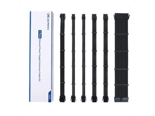 Alt view image 14 of 14 - Cable Matters 12-inch 6-Piece Sleeved PSU Extension Cable Kit (Power Supply Extension Cable, PSU Cables Kit) in Black with 24-pin ATX, 4+4 Pin EPS, 2X 8-pin PCIe, and 2X 6-pin PCIe Extension Cables