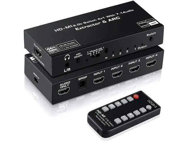 Alt view image 8 of 14 - HDMI Switch 4x1 with Audio Extractor 4K@60Hz Ultra HD HDMI Switcher with Optical TOSLINK SPDIF 3.5mmAudio Support ARC Function 3D 1080P@120Hz 4Kx2k @60Hz HDTV(IR Wireless Remote Control)