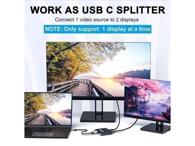 Alt view image 10 of 14 - KVM USB C Two-Way Switch 1X2/2X1 USB 3.2 Splitter Data Video Switcher 8K @60Hz PD 100W for PC Monitor