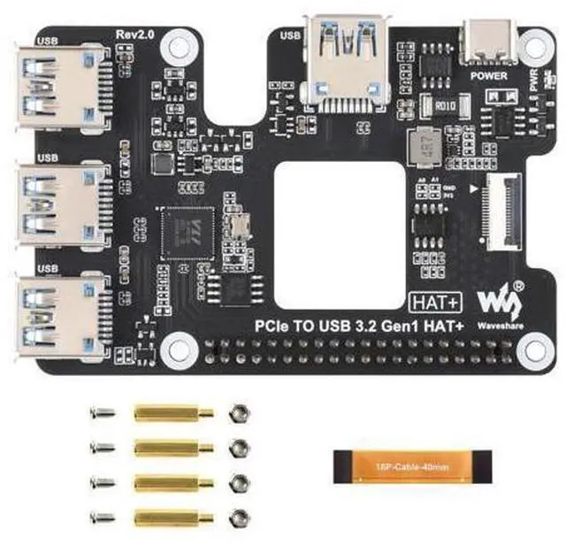 Alt view image 8 of 14 - PCIe to USB 3.2 Gen1 HAT for Raspberry Pi 5, PCIe to USB HUB, 4X High Speed USB Ports, No Driver Required, Plug and Play, HAT + Standard
