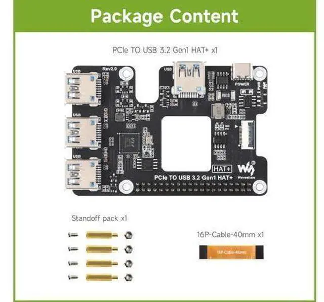 Alt view image 9 of 14 - PCIe to USB 3.2 Gen1 HAT for Raspberry Pi 5, PCIe to USB HUB, 4X High Speed USB Ports, No Driver Required, Plug and Play, HAT + Standard