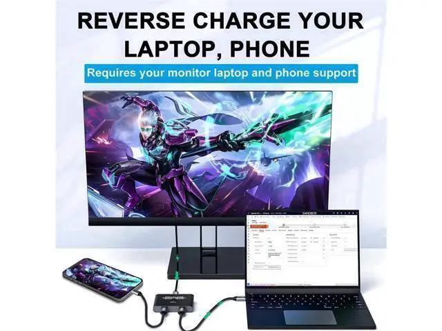 Alt view image 11 of 14 - KVM USB C Two-Way Switch 1X2/2X1 USB 3.2 Splitter Data Video Switcher 8K @60Hz PD 100W for PC Monitor