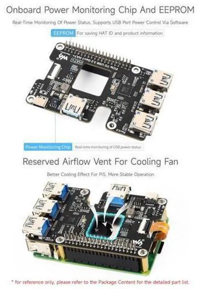 Alt view image 13 of 14 - PCIe to USB 3.2 Gen1 HAT for Raspberry Pi 5, PCIe to USB HUB, 4X High Speed USB Ports, No Driver Required, Plug and Play, HAT + Standard