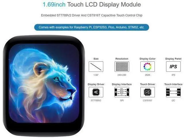 Alt view image 9 of 14 - 1.69inch Touch Round LCD Display Module 240×280 Resolution, IPS Screen 262K Display Color SPI and I2C Communication for Raspberry Pi/Raspberry Pi Pico/ESP32S3/Arduino/STM32