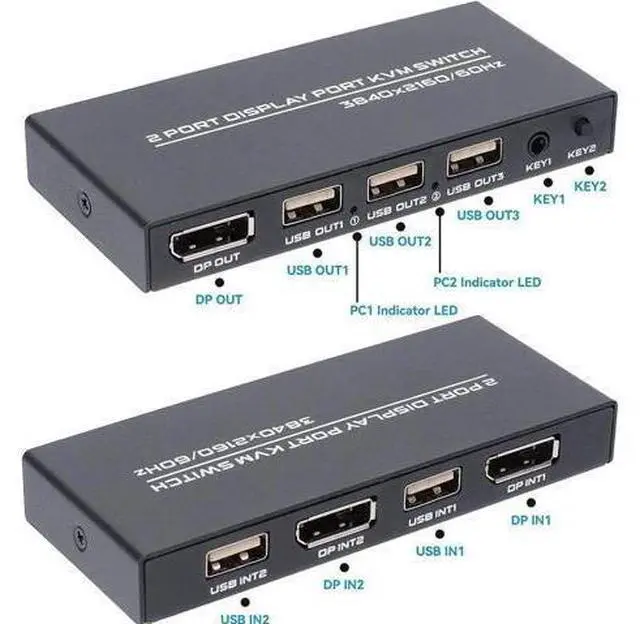 Alt view image 6 of 10 - DisplayPort KVM Switch 2 Ports, USB Switch Share Monitor Keyboard and Mouse for Laptop, DP Display Port KVM Switcher Support 4K @60Hz, with 2 DisplayPort Cables and 2 USB Cables