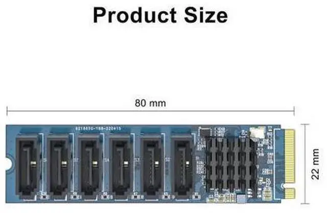 Alt view image 9 of 12 - M.2 to 6 Port SATA Adapter (M Key), ASM1166 Chip, 6X SATA 3.0 Expansion Card for Desktop PC, Supports SSD/HDD, Plug & Play, Non-RAID, Multi-OS Compatible