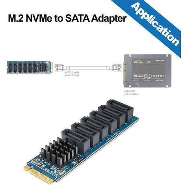 Alt view image 10 of 12 - M.2 to 6 Port SATA Adapter (M Key), ASM1166 Chip, 6X SATA 3.0 Expansion Card for Desktop PC, Supports SSD/HDD, Plug & Play, Non-RAID, Multi-OS Compatible