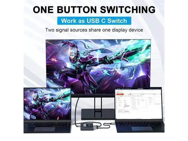 Alt view image 13 of 14 - KVM USB C Two-Way Switch 1X2/2X1 USB 3.2 Splitter Data Video Switcher 8K @60Hz PD 100W for PC Monitor