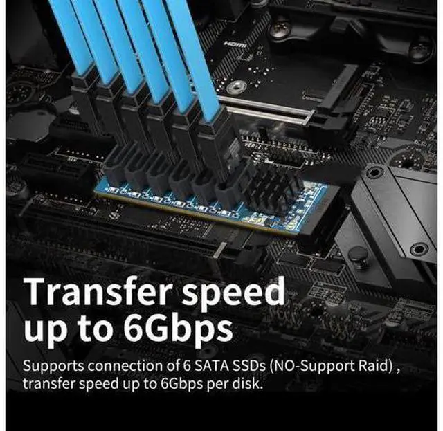 Alt view image 8 of 12 - M.2 to 6 Port SATA Adapter (M Key), ASM1166 Chip, 6X SATA 3.0 Expansion Card for Desktop PC, Supports SSD/HDD, Plug & Play, Non-RAID, Multi-OS Compatible