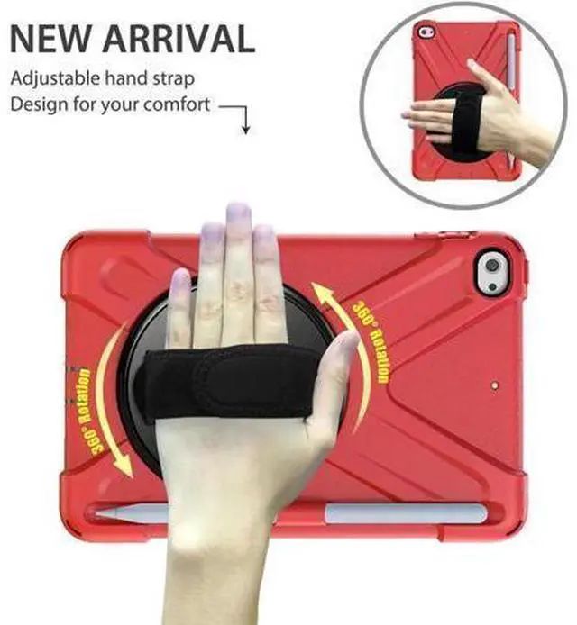Alt view image 12 of 14 - iPad Mini 5 Case 2019 iPad Mini 4 Case with Pencil Holder Shockproof 360 Degree Rotation Cover with Kickstand Hand Strap Shoulder Strip Protective Case for iPad Mini 5th iPad Mini 4th Generation Red