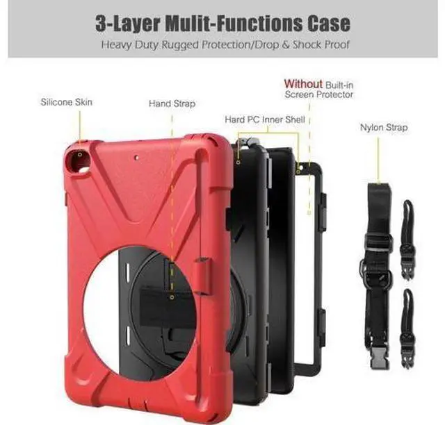 Alt view image 13 of 14 - iPad Mini 5 Case 2019 iPad Mini 4 Case with Pencil Holder Shockproof 360 Degree Rotation Cover with Kickstand Hand Strap Shoulder Strip Protective Case for iPad Mini 5th iPad Mini 4th Generation Red