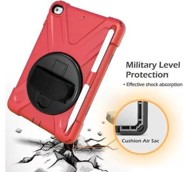 Alt view image 9 of 14 - iPad Mini 5 Case 2019 iPad Mini 4 Case with Pencil Holder Shockproof 360 Degree Rotation Cover with Kickstand Hand Strap Shoulder Strip Protective Case for iPad Mini 5th iPad Mini 4th Generation Red