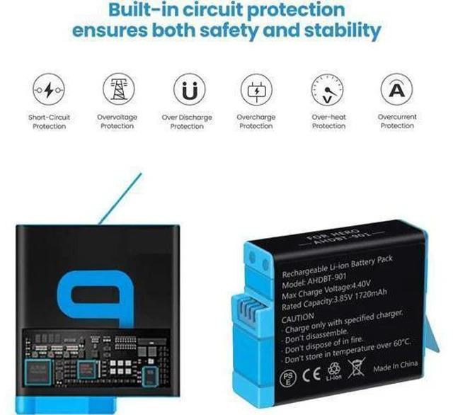 Alt view image 9 of 12 - Hero 9 / Hero 10 Replacement Batteries 2-Pack and 3-Channel USB Charger Compatible with GoPro Hero 10 Black / Hero 9 Black AHDBT-901 (Fully Compatible with GoPro Hero9 / Hero10 Battery and Charger)