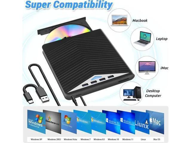 Alt view image 14 of 14 - 7 in 1 External CD DVD Drive - External CD/DVD Drive for Laptop, USB 3.0 and Type-C Portable CD DVD +/-Rw Drive Reader, DVD/CD ROM Burner Rewriter for Laptop PC Windows 11/10/8.1/7/Linux, MacOS