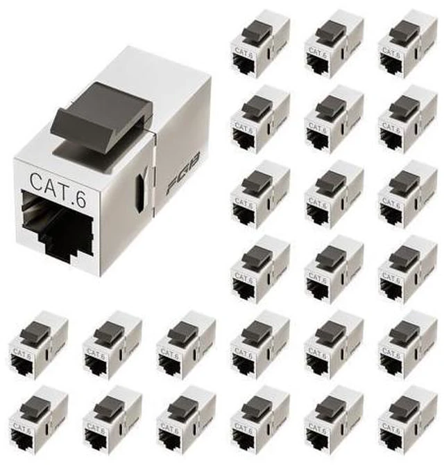 Alt view image 6 of 10 - FGB 25 Pack Cat6 Shielded Keystone Coupler, Female to Female RJ45 Keystone Jack, Ethernet Keystone Coupler in Silver