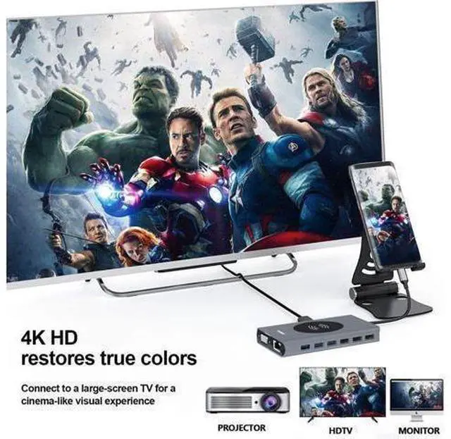 Alt view image 13 of 14 - USB C Docking Station,15 in 1 Laptop Docking Station Dual Monitor,with 4K- HDMI,VGA,Gigablit Ethernet,7 USB,SD/TF Card Reader,Audio Port,Wireless Charging Compatible with MacBook/Surface