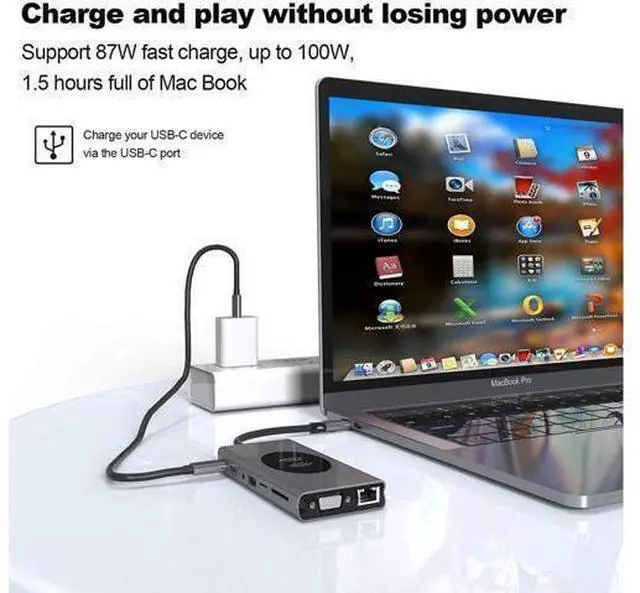 Alt view image 11 of 14 - USB C Docking Station,15 in 1 Laptop Docking Station Dual Monitor,with 4K- HDMI,VGA,Gigablit Ethernet,7 USB,SD/TF Card Reader,Audio Port,Wireless Charging Compatible with MacBook/Surface