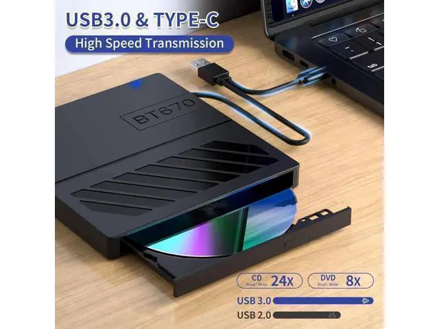 Alt view image 9 of 12 - External CD DVD Drive, 7 in 1 USB 3.0 Type-C DVD Drive, Portable External DVD Burner, External CD/DVD Optical Drive with SD/TF Card Reader & 4 USB A Ports for Linux/Mac OS/Windows 7/8/10/11
