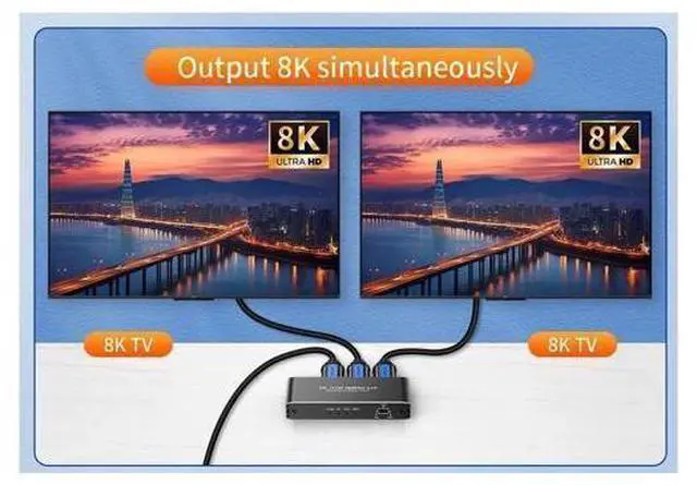 Alt view image 9 of 14 - HDMI Splitter 1 in 2 Out -ESTONE 1x2 HDMI Display Duplicate/Mirror - Powered Splitter 4K 120Hz, 8K @ 60Hz (One Input To Two Outputs) - 1 Source to 2 Identical Displays