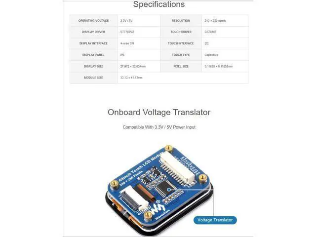 Alt view image 11 of 14 - 1.69inch Touch Round LCD Display Module 240×280 Resolution, IPS Screen 262K Display Color SPI and I2C Communication for Raspberry Pi/Raspberry Pi Pico/ESP32S3/Arduino/STM32