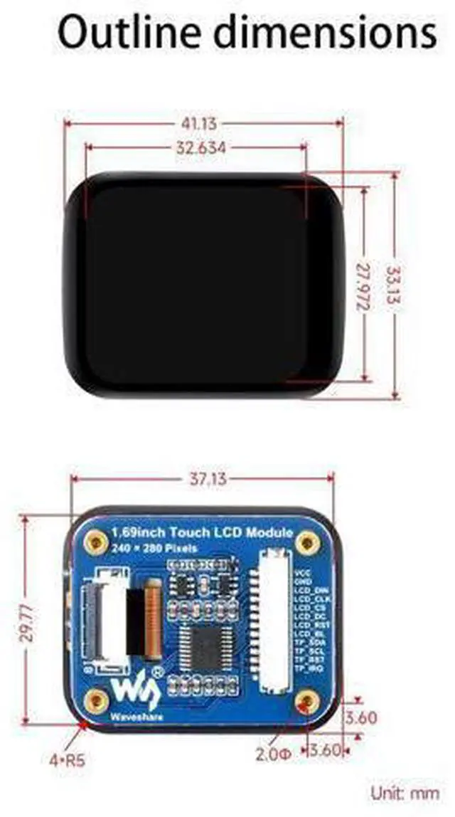 Alt view image 14 of 14 - 1.69inch Touch Round LCD Display Module 240×280 Resolution, IPS Screen 262K Display Color SPI and I2C Communication for Raspberry Pi/Raspberry Pi Pico/ESP32S3/Arduino/STM32