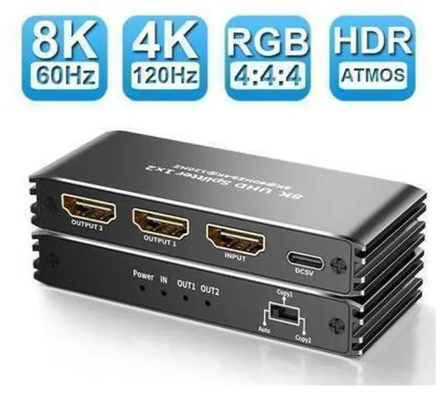 Alt view image 8 of 14 - HDMI Splitter 1 in 2 Out -ESTONE 1x2 HDMI Display Duplicate/Mirror - Powered Splitter 4K 120Hz, 8K @ 60Hz (One Input To Two Outputs) - 1 Source to 2 Identical Displays