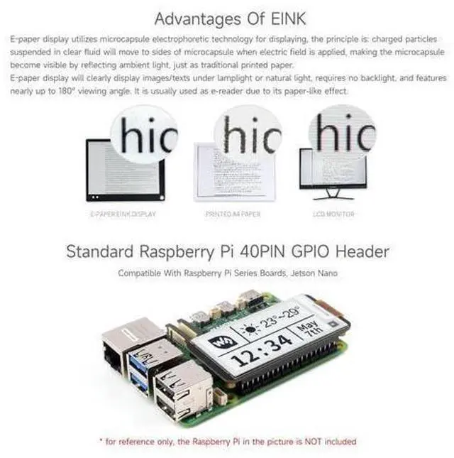 Alt view image 12 of 14 - 2.13inch E-Paper, Compatible with Raspberry Pi 5/4B/3B+/3B/ and Zero Series Boards, E-Ink Screen for Pwnagotchi Kit, SPI Interface, HAT+ Standard