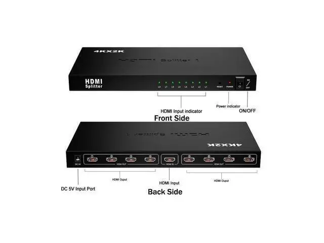 Alt view image 9 of 14 - 1x8 HDMI Splitter by 1 Port to 8 HDMI Display Duplicate/Mirror - Powered Splitter for Full HD 4Kx2K High Resolution & 3D Support (One Input To Eight Outputs) - Adapter Included