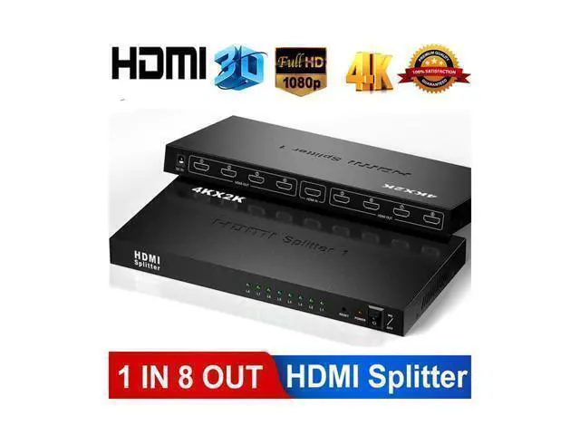 Alt view image 8 of 14 - 1x8 HDMI Splitter by 1 Port to 8 HDMI Display Duplicate/Mirror - Powered Splitter for Full HD 4Kx2K High Resolution & 3D Support (One Input To Eight Outputs) - Adapter Included