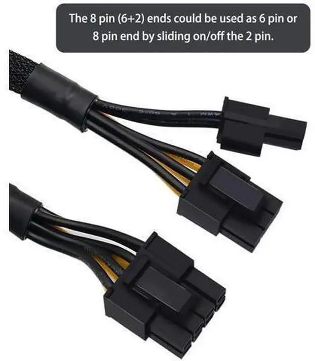 Alt view image 8 of 12 - Aomoproing (2-Pack) 8 Pin PCIe Splitter Cable, GPU VGA PCIe 8 Pin Female to Dual 8 Pin (6+2) Male PCI Express Power Adapter Braided Extension 9 inches (23cm)