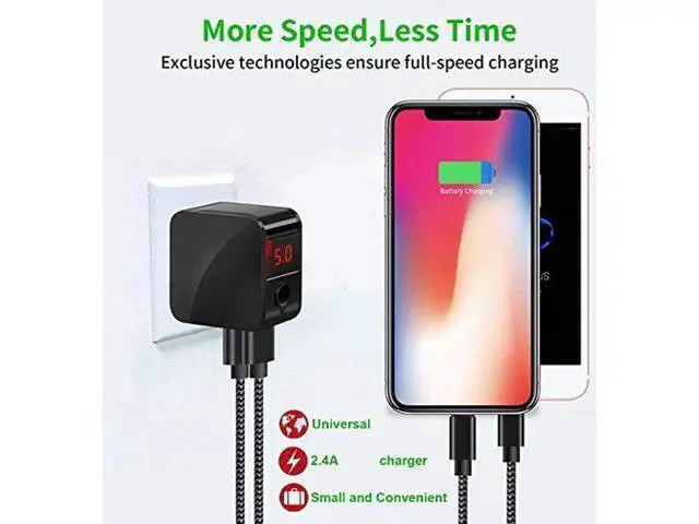 Alt view image 9 of 14 - Wall Charger Digital Travel Charger 2.4A Dual USB Port Charge Power Adapter with LED Display,IC Smart Explosion Protection and Foldable Plug,for iPhone,Android,Power Bank and More (Black)