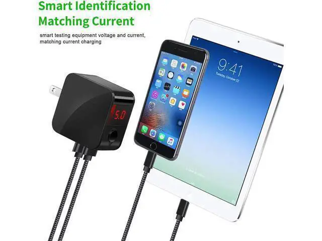 Alt view image 13 of 14 - Wall Charger Digital Travel Charger 2.4A Dual USB Port Charge Power Adapter with LED Display,IC Smart Explosion Protection and Foldable Plug,for iPhone,Android,Power Bank and More (Black)