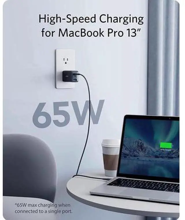 Alt view image 14 of 14 - An-ker USB C Charger, 735 Charger (Nano II 65W), PPS 3-Port Fast Compact Foldable Wall Charger for MacBook Pro/Air, iPad Pro, Galaxy S20/S10, Dell XPS 13, Note 20/10+, iPhone 13/Pro, Pixel, and More