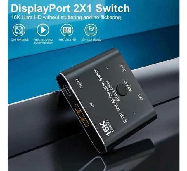 Alt view image 14 of 14 - 2 Port DisplayPort Switch, 16K@60Hz DP Switch Bi-Direction 8K@120Hz 4K@240Hz Displayport Splitter Converter for Multiple Source and displays 16K DP Video Converter