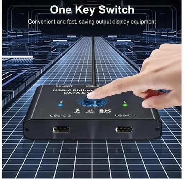 Alt view image 12 of 14 - USB C Switch 2 in 1 Out or 1 in 2 Out, Bi-Directional USB Type C KVM Switch Support 8K @60Hz 4K @120Hz Video/10Gbps Data Transfer/100W Charging,Compatible with Thunderbolt Device