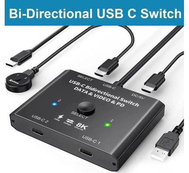 Alt view image 8 of 14 - USB C Switch 2 in 1 Out or 1 in 2 Out, Bi-Directional USB Type C KVM Switch Support 8K @60Hz 4K @120Hz Video/10Gbps Data Transfer/100W Charging,Compatible with Thunderbolt Device