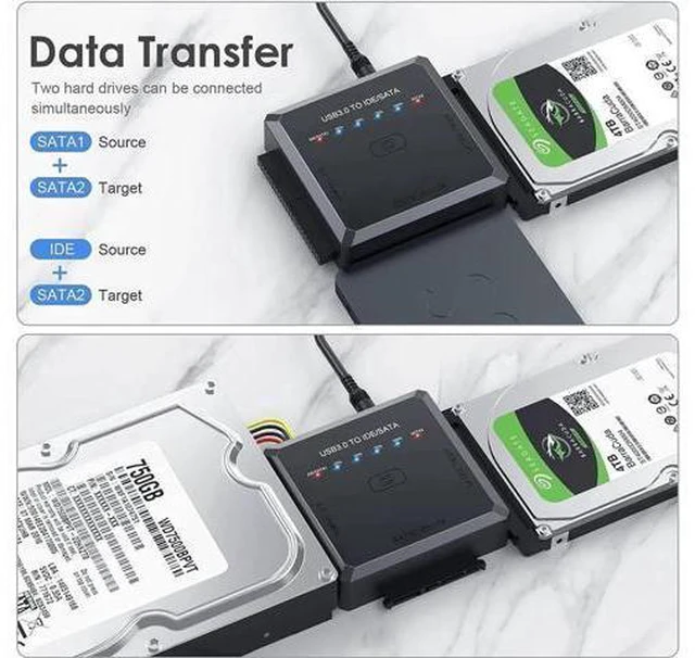 Alt view image 10 of 14 - USB 3.0 to SATA IDE Adapter Cable w/One Touch Backup, External Hard Drive Reader for Universal 2.5" 3.5" SSD HDD CD/DVD Optical Drives, Data Recovery Converter w/12V/2A Power Adapter