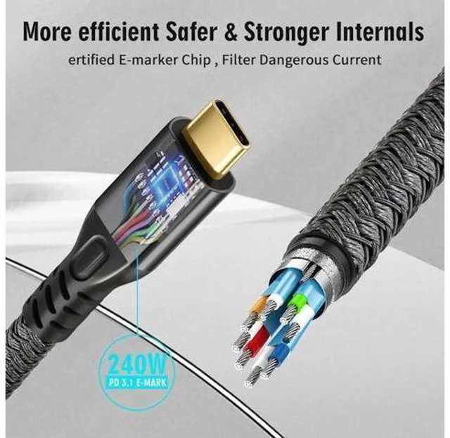 Alt view image 9 of 14 - Aomoproing USB C Cable 3.2 Gen 2X2 20Gbps, Type C 4K@60Hz UHD Video 5A/240W PD3.1 Fast Charge Cord with E-Marker Compatible with Thunderbolt 3/4 MacBook Pro Samsung Galaxy Pixel Monitor etc 3m