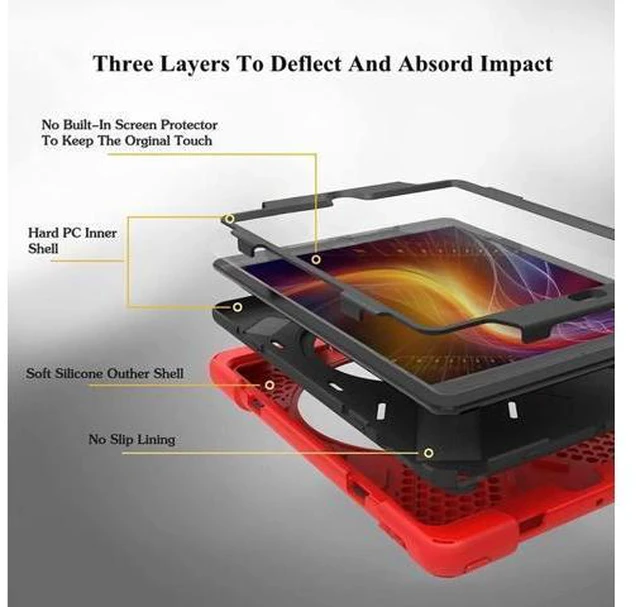 Alt view image 9 of 14 - iPad Air 1st Genearton Case for Kids 2013 | iPad Air First Generation Case Rugged Shockproof | Three Layer Durable Case with Stand Hand Shoulder Strap for iPad Air 1 A1474 A1475 A1476 Red