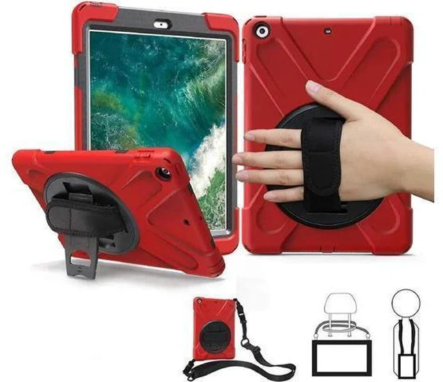 Alt view image 8 of 14 - iPad Air 1st Genearton Case for Kids 2013 | iPad Air First Generation Case Rugged Shockproof | Three Layer Durable Case with Stand Hand Shoulder Strap for iPad Air 1 A1474 A1475 A1476 Red